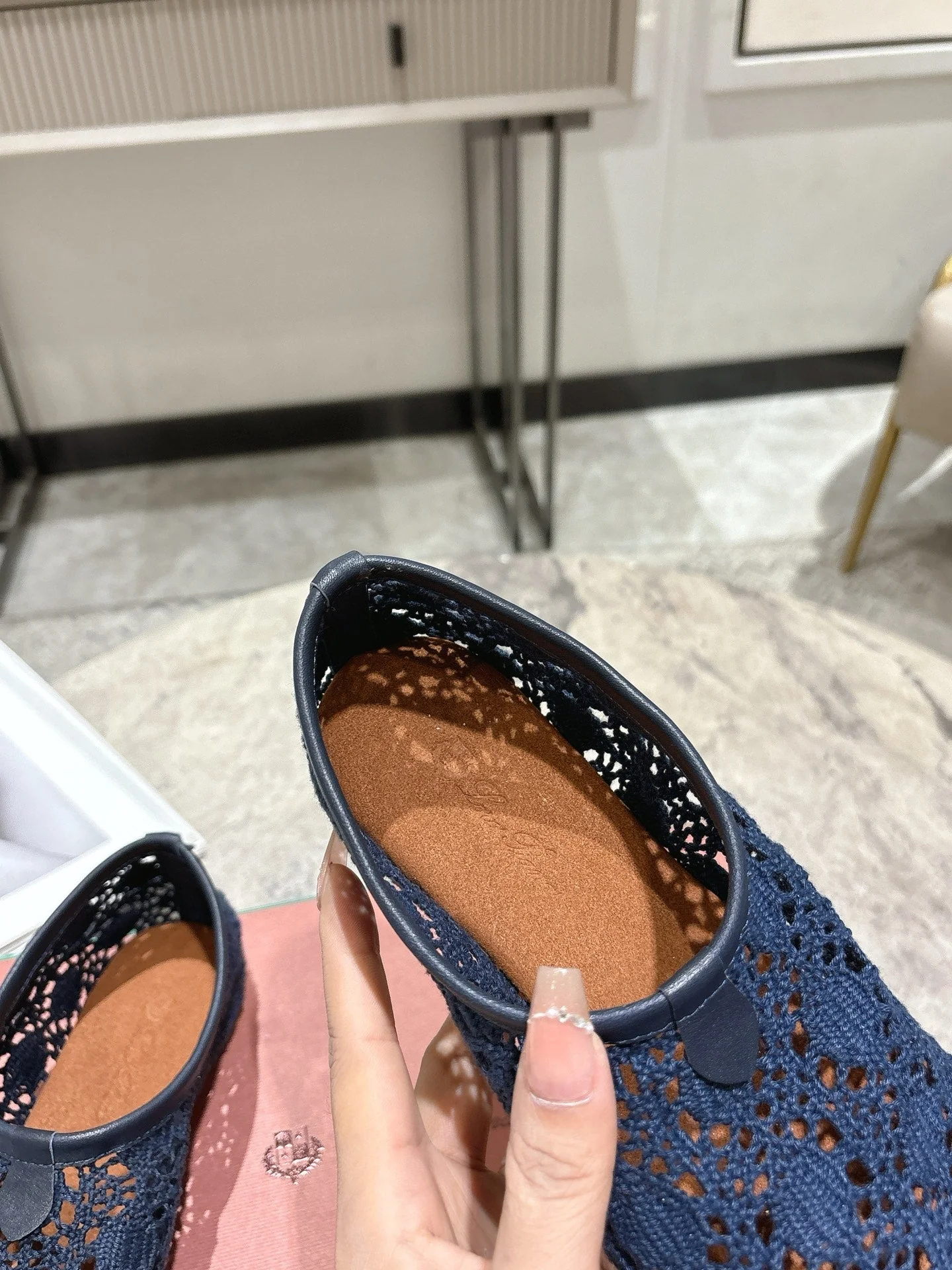 LP hollow knit ballet flats dark blue fabric 379029 - Image 8