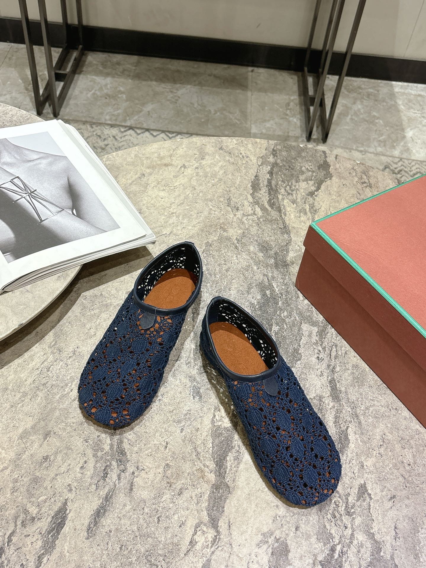 LP hollow knit ballet flats dark blue fabric 379029 - Image 2