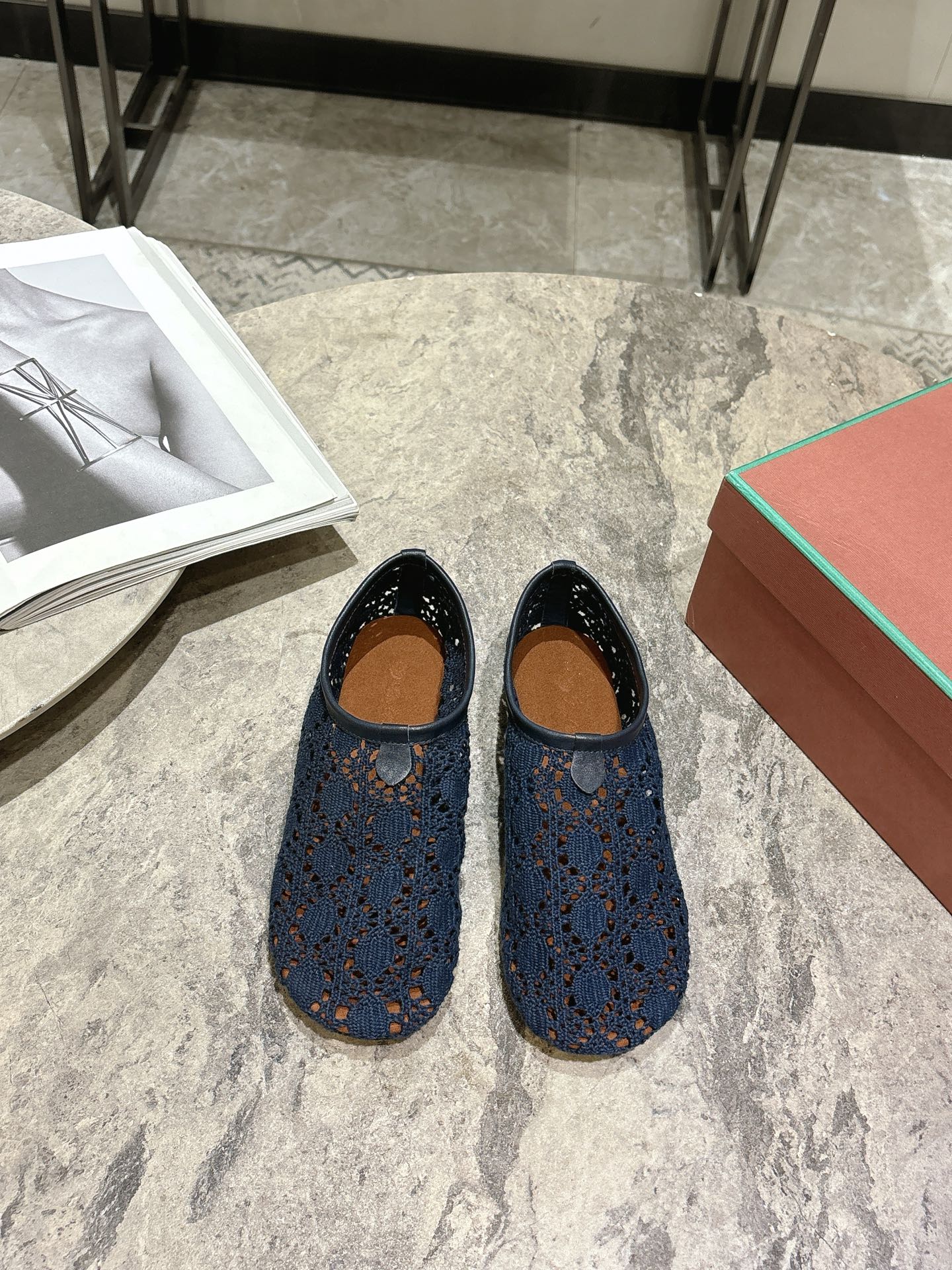 LP hollow knit ballet flats dark blue fabric 379029 - Image 3