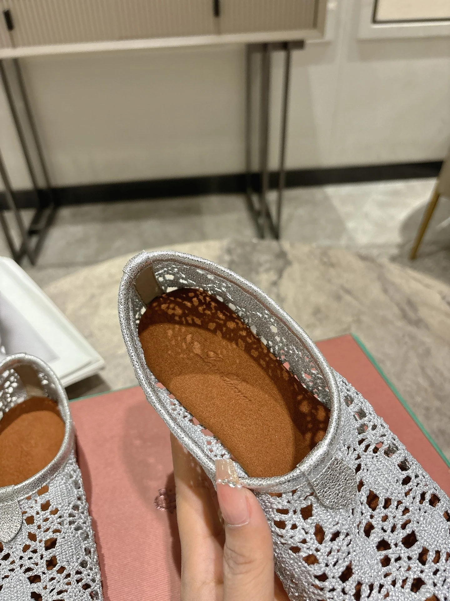 LP hollow knit ballet flats gray fabric 379028 - Image 3