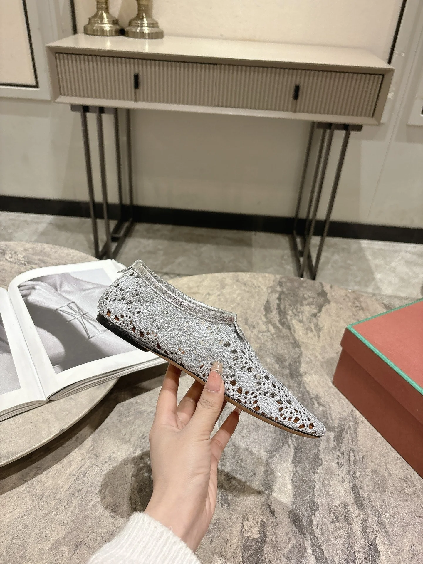 LP hollow knit ballet flats gray fabric 379028 - Image 5