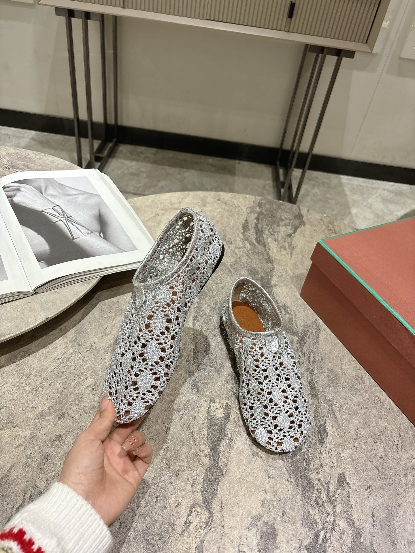 LP hollow knit ballet flats gray fabric 379028 - Image 6