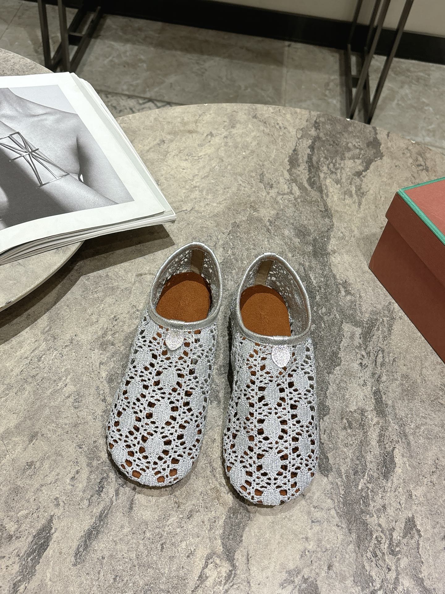 LP hollow knit ballet flats gray fabric 379028 - Image 9