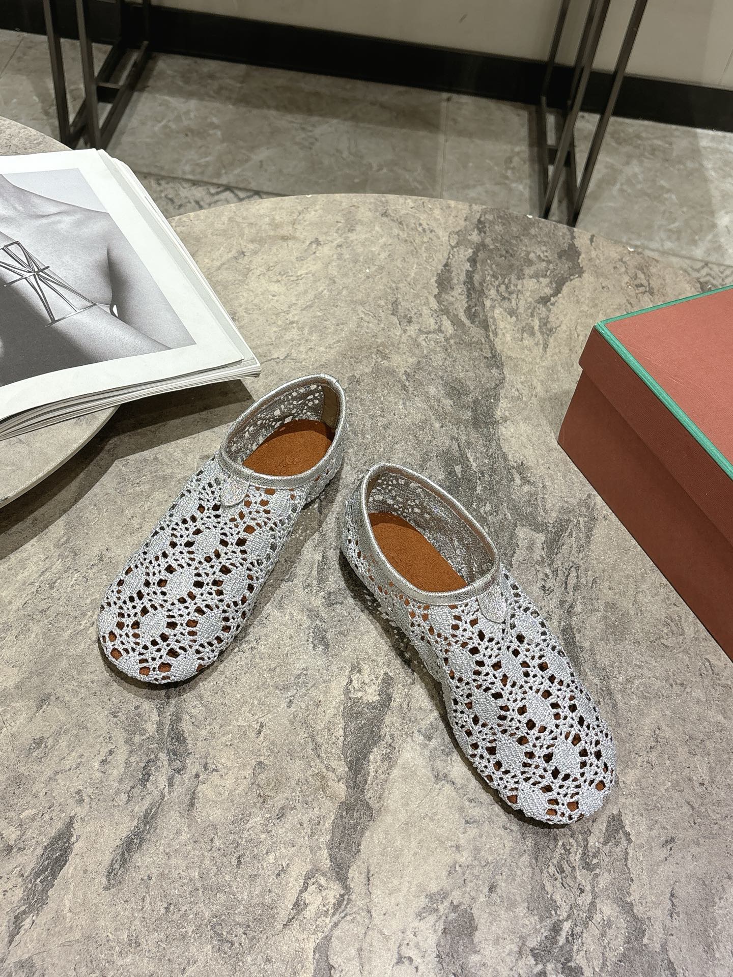 LP hollow knit ballet flats gray fabric 379028 - Image 8