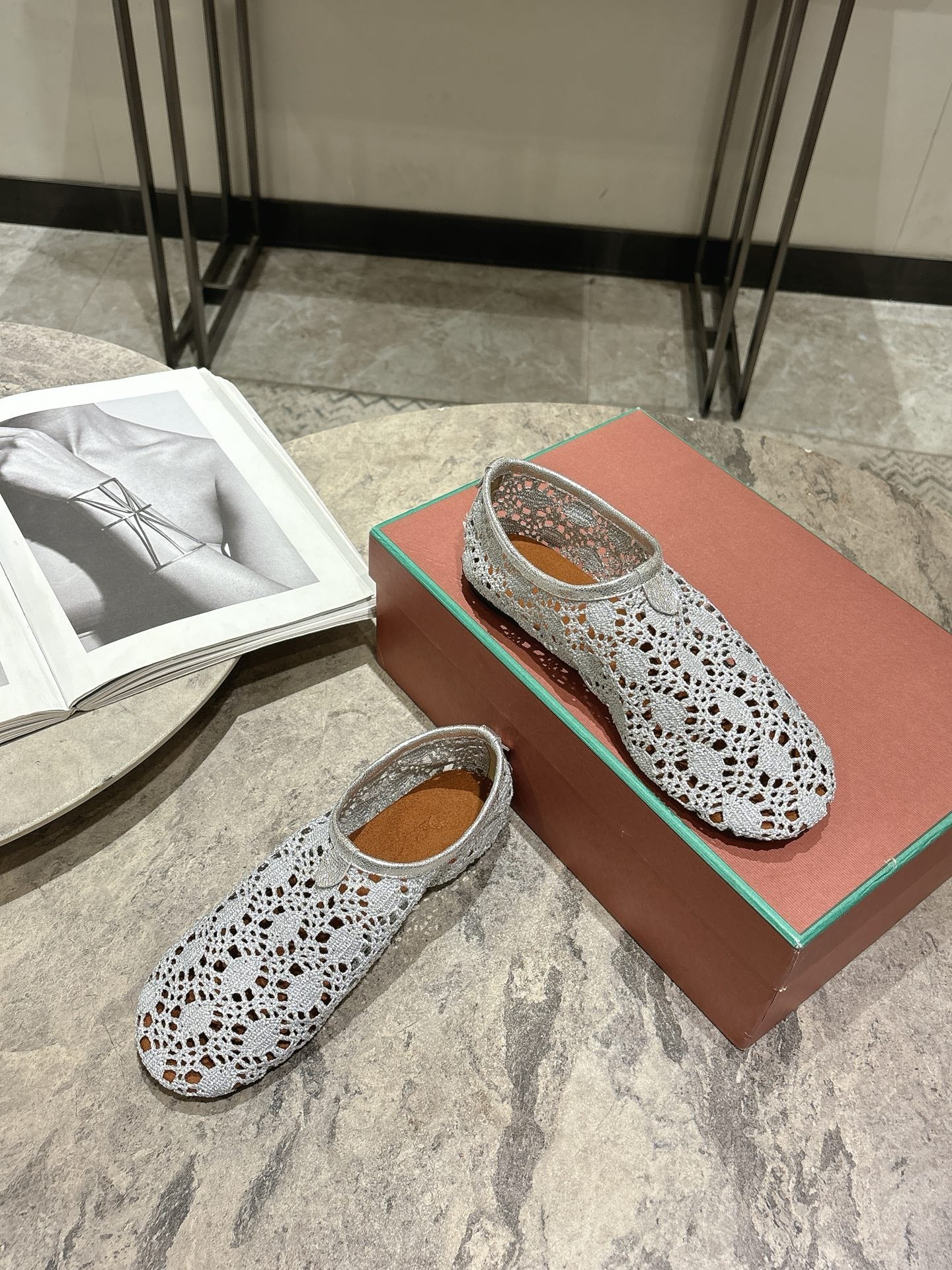 LP hollow knit ballet flats gray fabric 379028 - Image 7