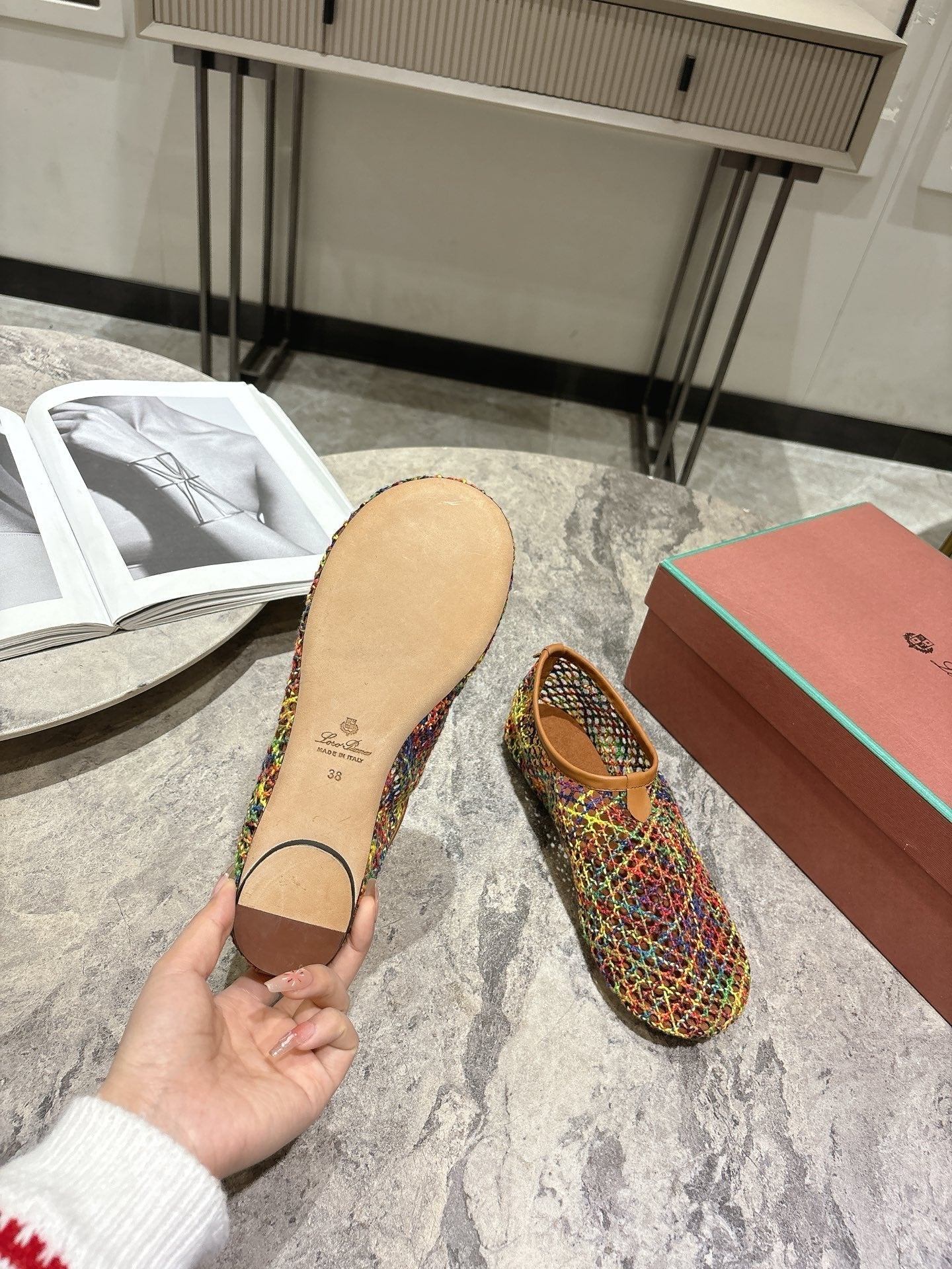 LP hollow knit ballet flats multicolor original leather 379022 - Image 4