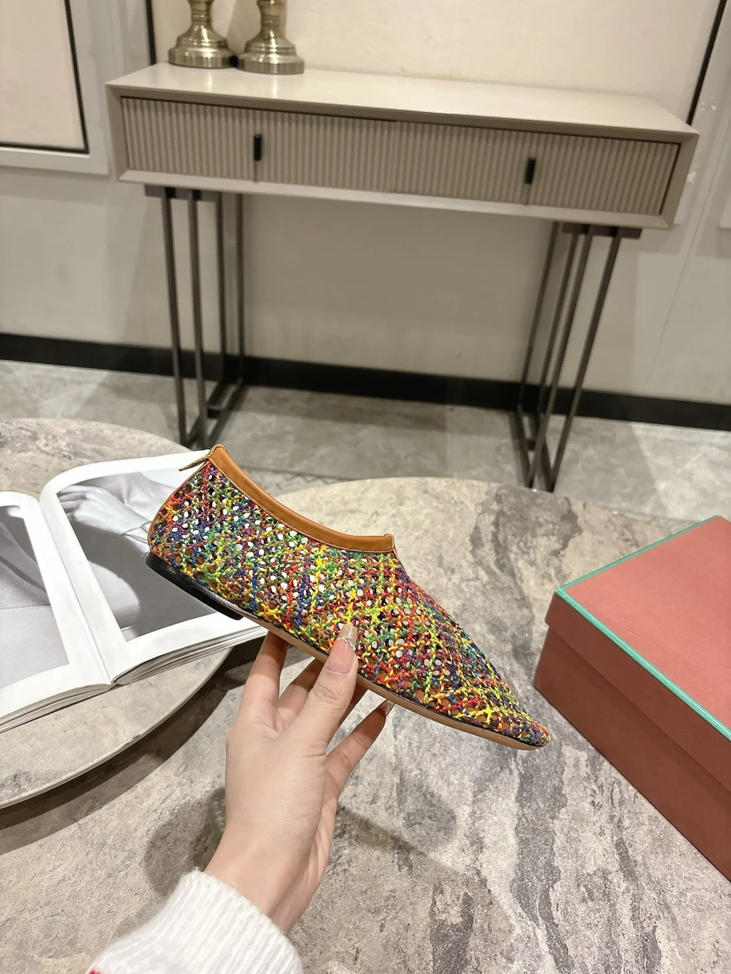 LP hollow knit ballet flats multicolor original leather 379022 - Image 7