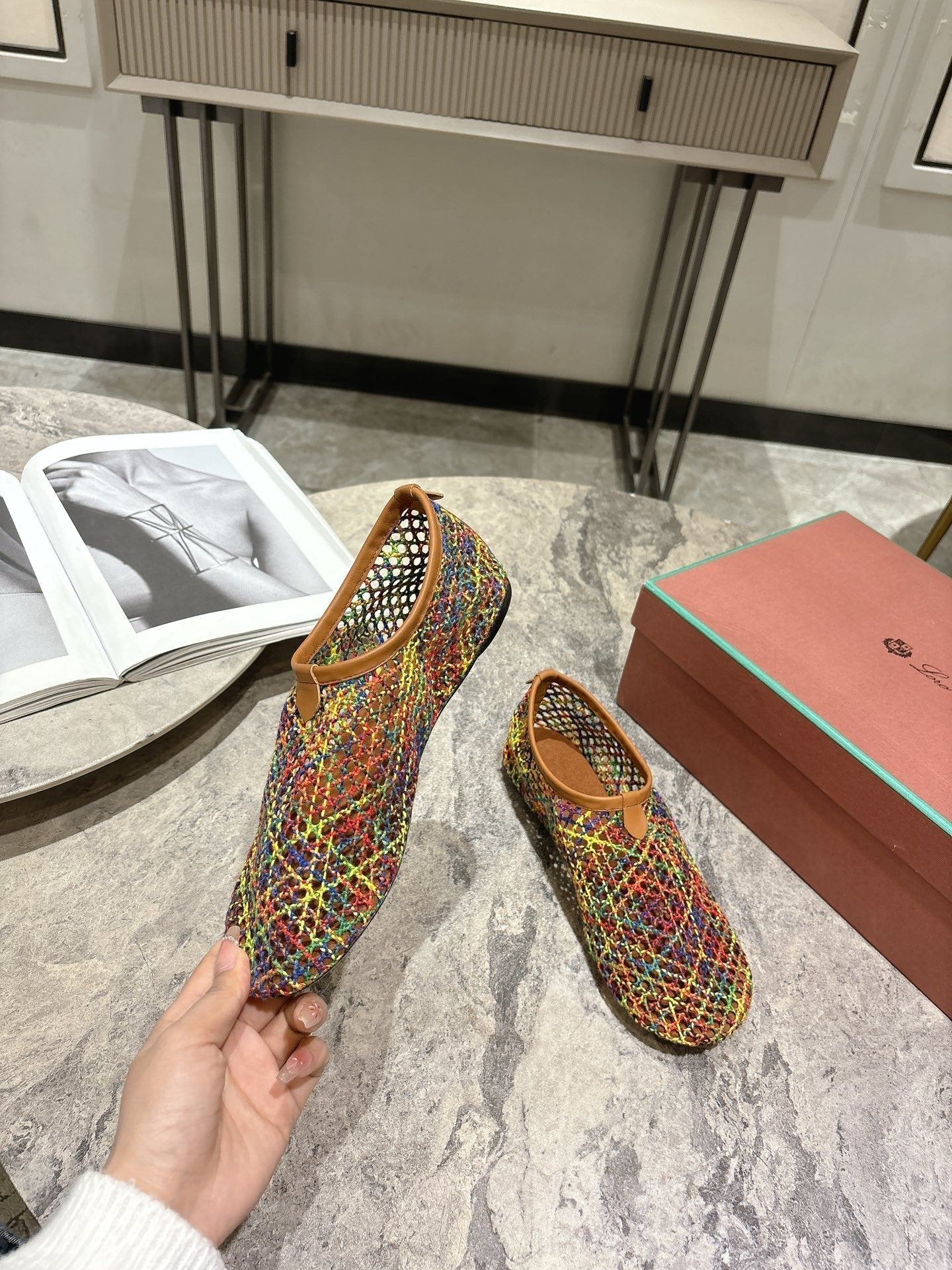 LP hollow knit ballet flats multicolor original leather 379022 - Image 9