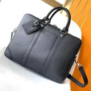 LV Porte-Documents Voyage PM Handbag Black Taiga leather