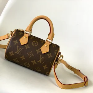 LV Nano Speedy Bag Brown mix Gold Canvas Leather