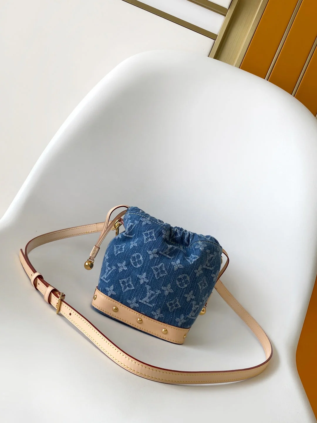 LV Nano NoÃ© Bag Blue Beige Frabic Leather 251719 - Image 9