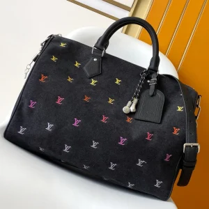 LV Speedy 40 BandouliÃ¨re Bag Black Denim Leather 252470