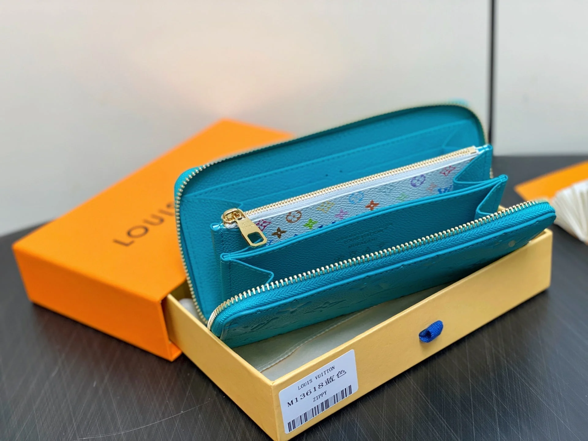 LV x TM Portfolio Claire Blue Gold Leather 329917 - Image 9