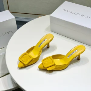 Manolo Mules 7cm Yellow Suede Leather Bottom 451186