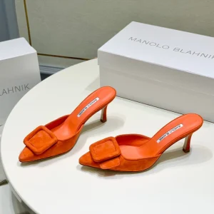Manolo Mules 7cm Orange Suede Leather Bottom 451189
