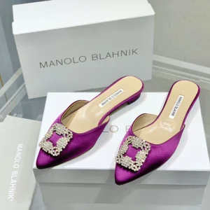 Manolo Buckle Flast Mules Purple Silk 327513