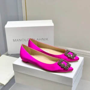 Manolo Diamond Buckle Pumps Dark Pink Silk 327502