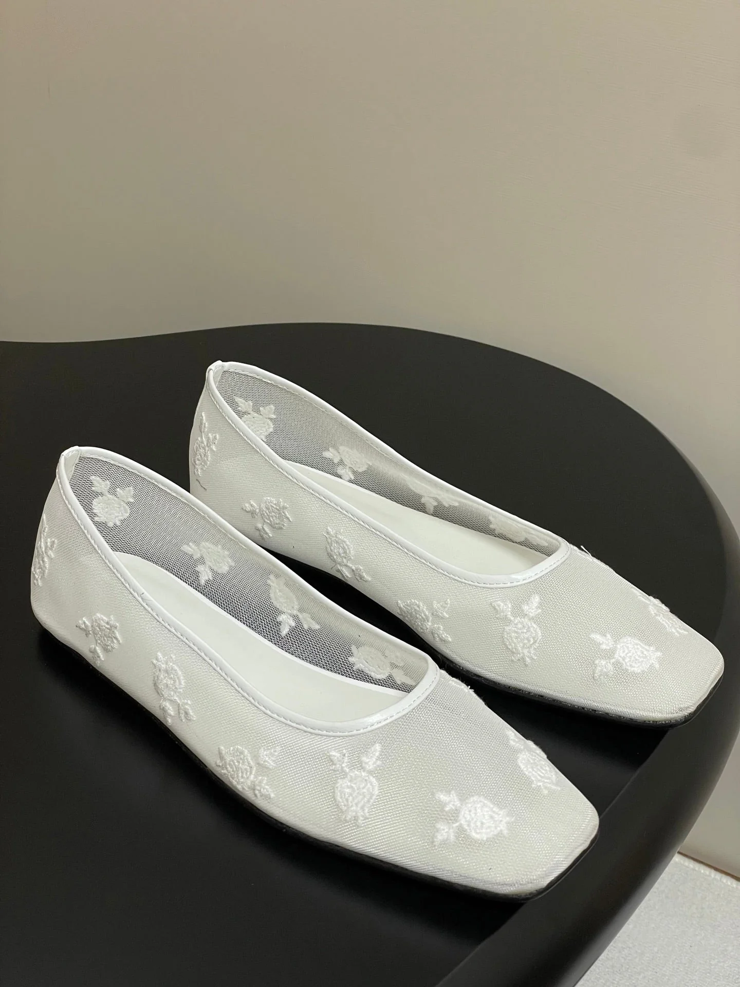 Manolo 25 Ballet Flats White Mesh Fabric 319741 - Image 8
