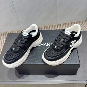 Chanel 25 Sneaker Black White Mesh Fabric 540320