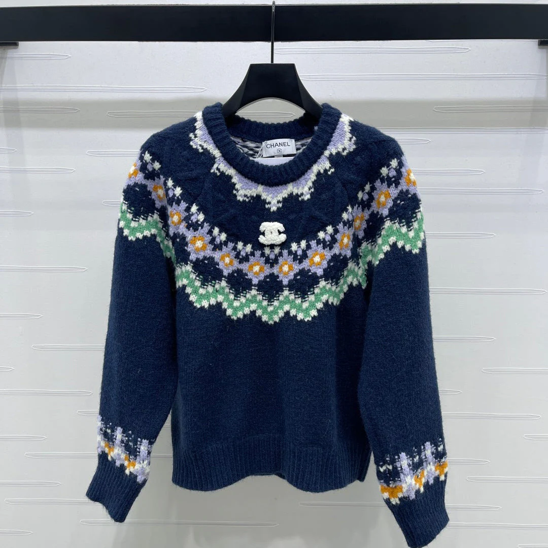 Chanel 2025 Sweater Dark Blue Mix Colors Wool Nylon 319616