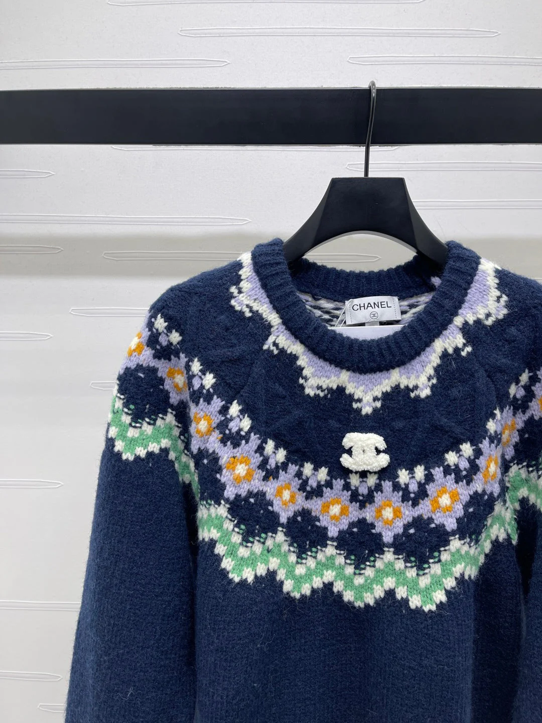 Chanel 2025 Sweater Dark Blue Mix Colors Wool Nylon 319616 - Image 6