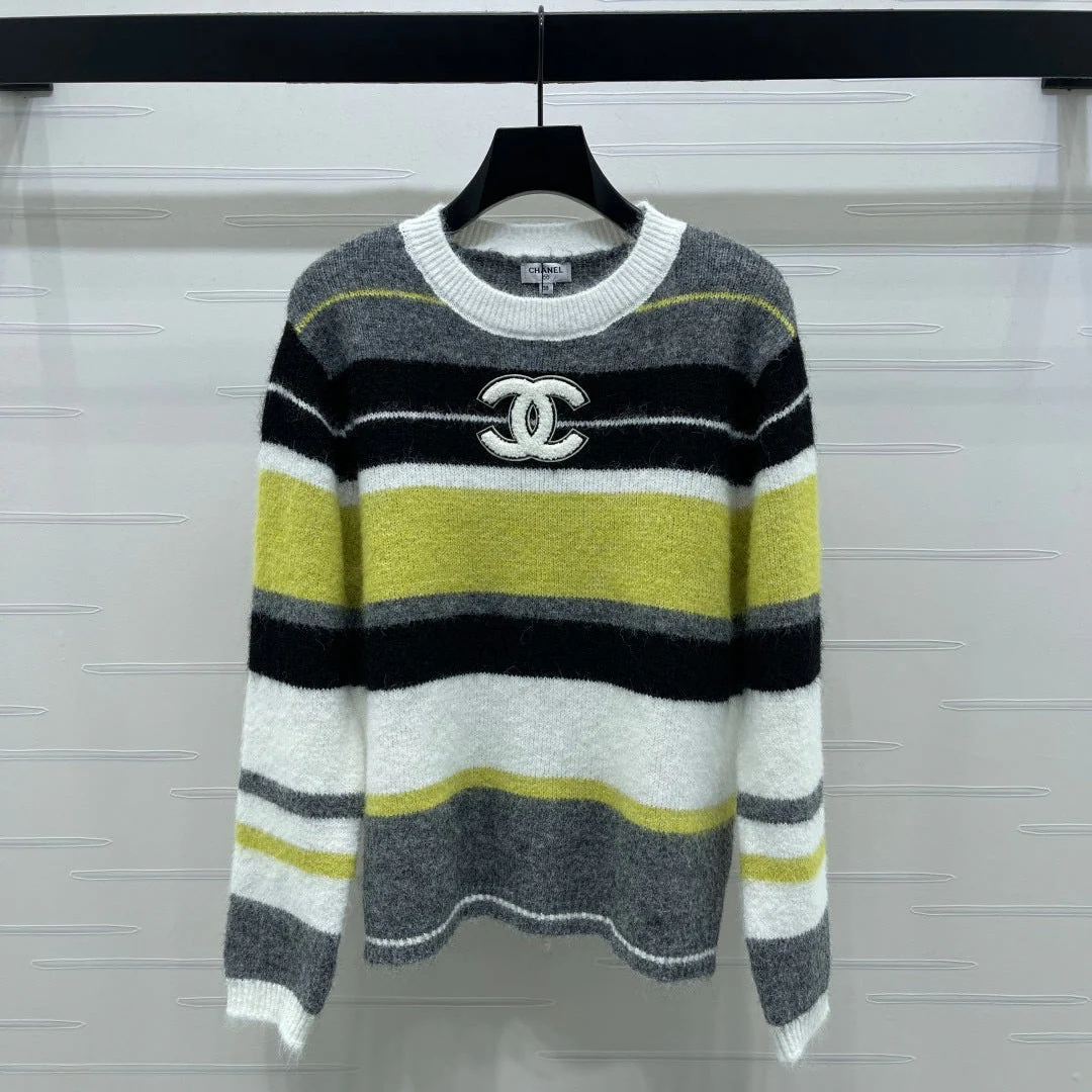 Chanel 2025 Striped Pullover Long-sleeved Sweater Yellow Wool Cashmere 319606