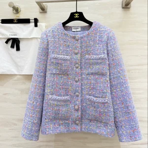 Chanel 2025 Mid-Length Coat Purple Wool Tweed Fabric 319534