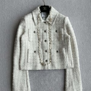 Chanel 2025 White Woven Tweed Fabric Jacket 318544