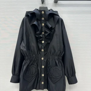 Chanel 2025 Jacket With Ruffled Trim Black Polyester 318670