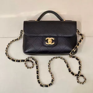 Chanel 2025 Coco Handle bag Black Quilted Caviar Leather
