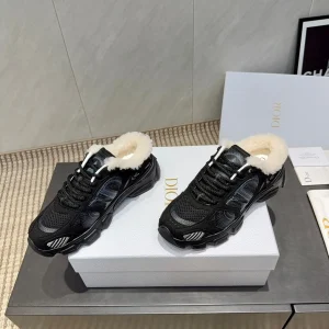 CD platform casual sneaker black wool suede mesh 539678