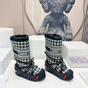 CD Platform Snow Boots Black White Cowhide Nylon Fabric 539656