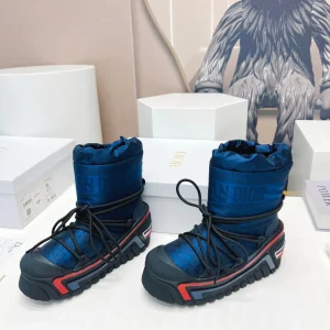 CD Snow Ankle Boots Dark Blue Cowhide Nylon Fabric 539660