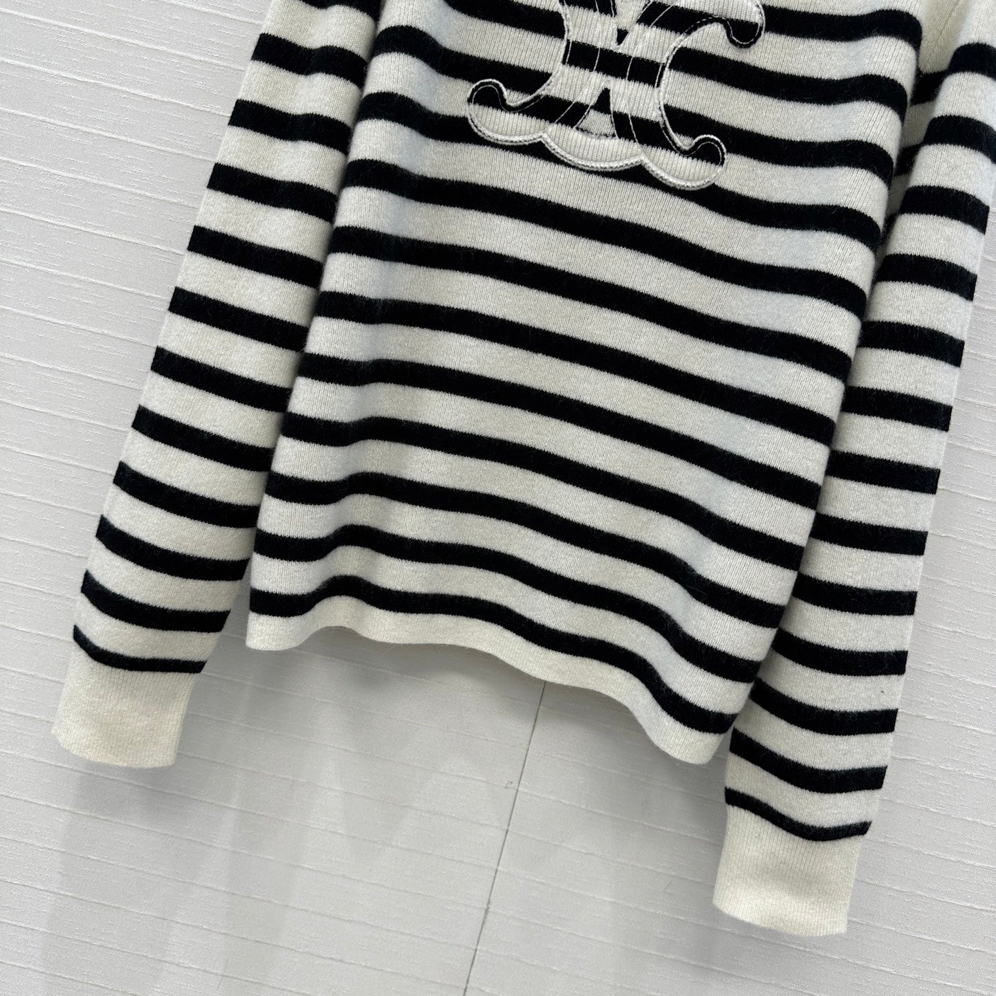 Celine 2025 Striped Sweater White Black Cashmere 318640 - Image 3