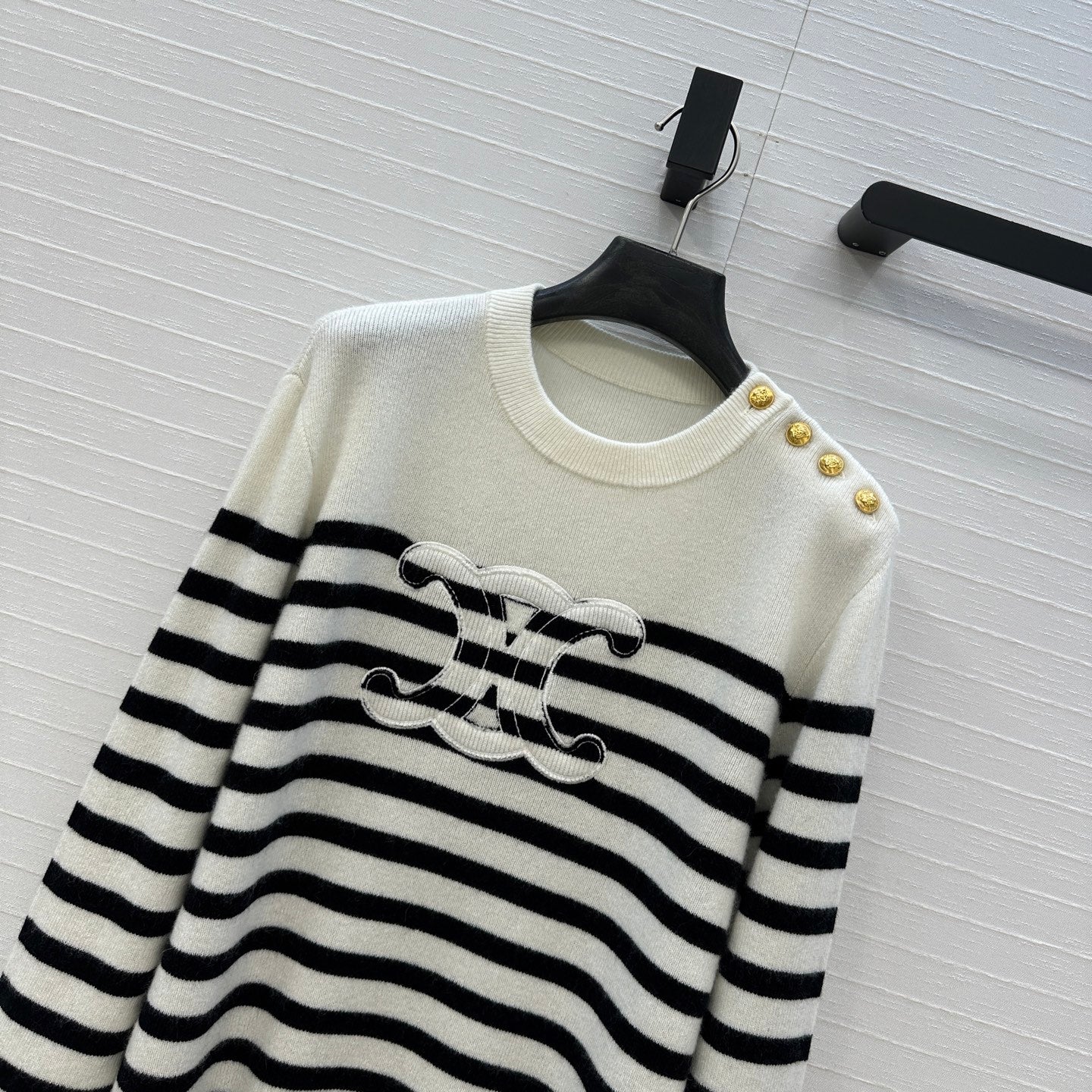 Celine 2025 Striped Sweater White Black Cashmere 318640 - Image 9