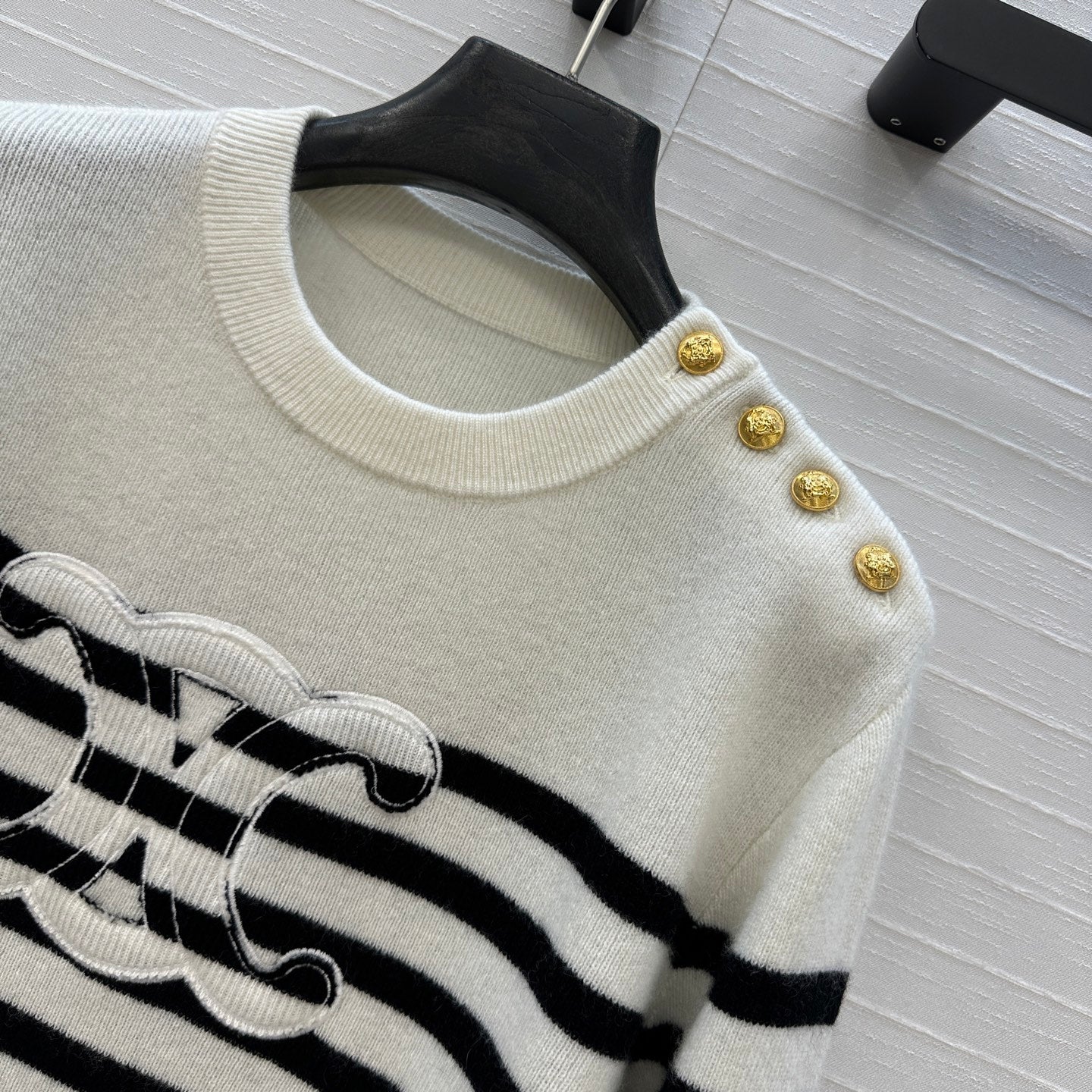 Celine 2025 Striped Sweater White Black Cashmere 318640 - Image 7