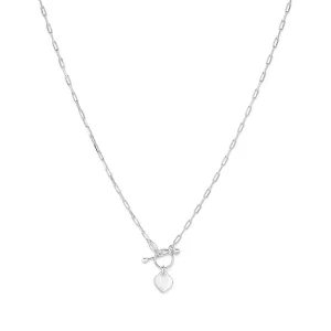 45cm 2mm Width T-Bar Heart Pendant Paperclip Necklace in Sterling Silver