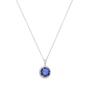 45cm Created Sapphire Necklace with 0.18tw of Laboratory-Grown Diamonds in Sterling Silver and Platinum