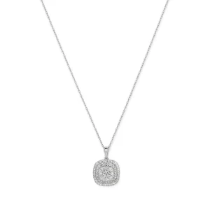 45cm Cushion Shaped Cluster Halo Pendant Necklace with 0.70tw of Laboratory-Grown Diamonds in Sterling Silver and Platinum