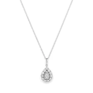 45cm Pear Shaped Pendant Necklace with 0.15tw of Diamonds in Sterling Silver