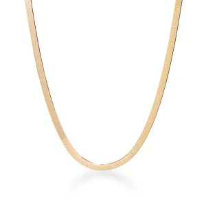 45cm 4mm Width Herringbone Chain Necklace in 18kt Gold Plated Sterling Silver