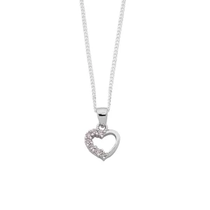 45cm Pink Cubic Zirconia Heart Pendant Necklace in Sterling Silver