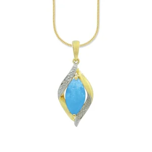 45cm Diamond Set Created Blue Opal Swirl Necklace in 9kt Yellow Gold