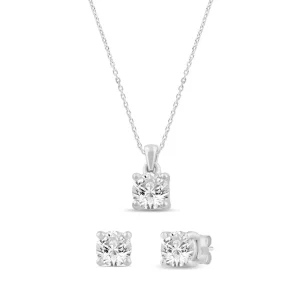 Solitaire Earring and Necklace Set with 1.00tw of Laboratory-Grown Diamonds in Sterling Silver and Platinum