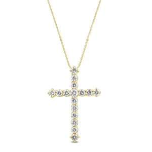 45cm Cross Necklace with 0.50tw of Laboratory-Grown Diamonds in 9kt Yellow Gold