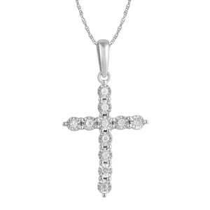 45cm Diamond Set Cross Necklace in Sterling Silver
