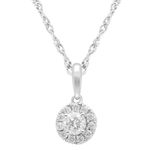 45cm Halo Solitaire Necklace with 0.50tw of Laboratory-Grown Diamonds in Sterling Silver and Platinum