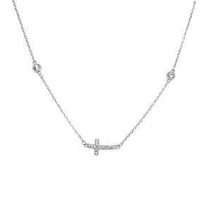 45cm Station Cross Cubic Zirconia Necklace in Sterling Silver