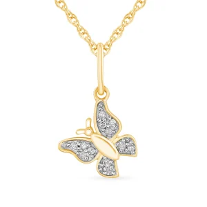 Diamond Set Butterfly Necklace in 9kt Yellow Gold