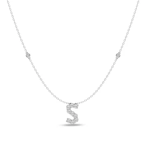 Brilliant Claw Initial S Slider Necklace with 0.40tw of Laboratory-Grown Diamonds in Mirage Sterling Silver and Platinum